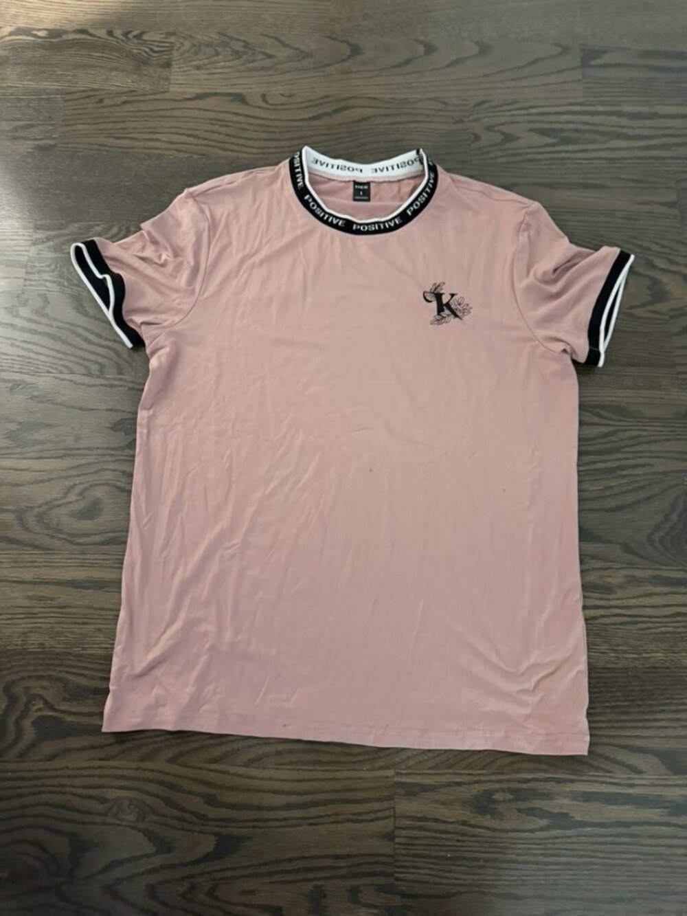 Shein Pink T-Shirt with Black Trim Size S